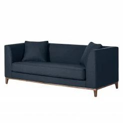 Jack & Alice Sofa Blomma (3-Sitzer) - Webstoff Dunkelblau - Gestell: Nussbaumfarbig