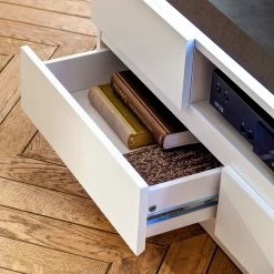 Fredriks TV-Lowboard Namona II - Inkl. Beleuchtung - Beton Dekor / Weiß -WOHNZIMMERMÖBEL Verkäufe tv lowboard namona ii inkl beleuchtung weiss anthrazit weiss anthrazit 3666789