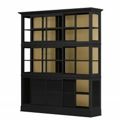 Maison Belfort Vitrinenschrank Azjana - Schwarz / Pinie Creme -WOHNZIMMERMÖBEL Verkäufe vitrinenschrank azjana pinie teilmassiv schwarz pinie creme 3393037