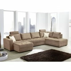 Home Design Wohnlandschaft Antego - (mit Schlaffunktion) Velours Ottomane/Longchair beidseitig montierbar - Hellbraun 8 Home Design Wohnlandschaft Antego - (mit Schlaffunktion) Velours Ottomane/Longchair beidseitig montierbar - Hellbraun -WOHNZIMMERMÖBEL Verkäufe wohnlandschaft antego mit schlaffunktion velours ottomane longchair beidseitig montierbar hellbraun 3197753