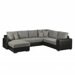 Roomscape Wohnlandschaft Berrings - (mit Schlaffunktion) - Kunstleder / Strukturstoff Schwarz / Grau - Longchair davorstehend links