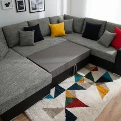 Roomscape Wohnlandschaft Berrings - (mit Schlaffunktion) - Kunstleder / Strukturstoff Schwarz / Grau - Longchair davorstehend links -WOHNZIMMERMÖBEL Verkäufe wohnlandschaft berrings mit schlaffunktion kunstleder strukturstoff schwarz grau longchair davorstehend links 4993840