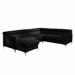 Cotta Wohnlandschaft Samu - mit Schlaffunktion - Kunstleder Schwarz - Longchair davorstehend links