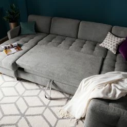 Fredriks Wohnlandschaft Tanete - Strukturstoff - Grau - Longchair davorstehend links / Ottomane rechts - Schlaffunktion -WOHNZIMMERMÖBEL Verkäufe wohnlandschaft tanete strukturstoff longchair davorstehend links ottomane rechts mit schlaffunktion grau 4997284