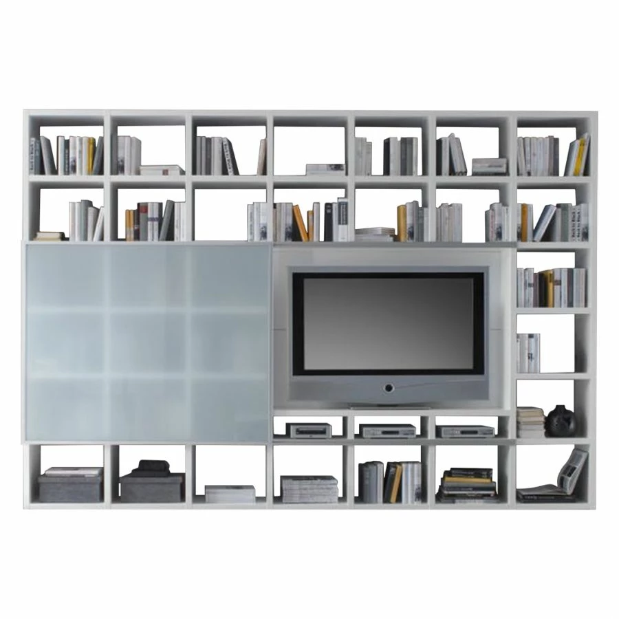 Loftscape Wohnwand Empire - Weiß Hochglanz - Satinierte Glasschiebetür 2 Loftscape Wohnwand Empire - Weiß Hochglanz - Satinierte Glasschiebetür – Bild 2