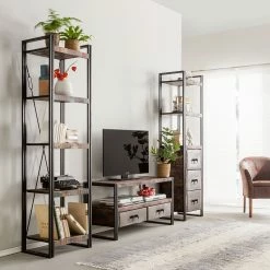 Red Living Wohnwand Factory - Mango massiv / Metall - Vintage Braun