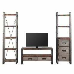 Red Living Wohnwand Factory - Mango massiv / Metall - Vintage Braun -WOHNZIMMERMÖBEL Verkäufe wohnwand factory 3 teilig mango massiv metall vintage braun 3600925