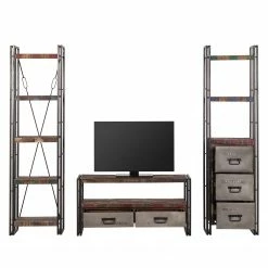 Red Living Wohnwand Factory - Mango massiv / Metall - Vintage Braun -WOHNZIMMERMÖBEL Verkäufe wohnwand factory 3 teilig mango massiv metall vintage braun 3600945