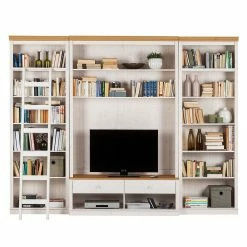 Maison Belfort Wohnwand Lillehammer I (3-teilig) - Kiefer massiv - Kiefer Weiß / Kiefer Honig