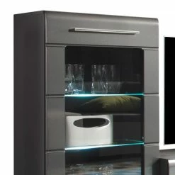 Loftscape Wohnwand Tadeus I (4-teilig) - Inkl. Beleuchtung - Hochglanz Grau / Grau -WOHNZIMMERMÖBEL Verkäufe wohnwand tadeus i 4 teilig inkl beleuchtung hochglanz grau grau 977138