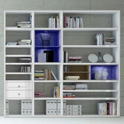 Loftscape XL Regalwand Emporior I.A - Hochglanz Weiß / Eiche Sonoma Dekor - Mit Beleuchtung -WOHNZIMMERMÖBEL Verkäufe xl regalwand emporior i a rgb led beleuchtung hochglanz weiss eiche sonoma dekor 3396505