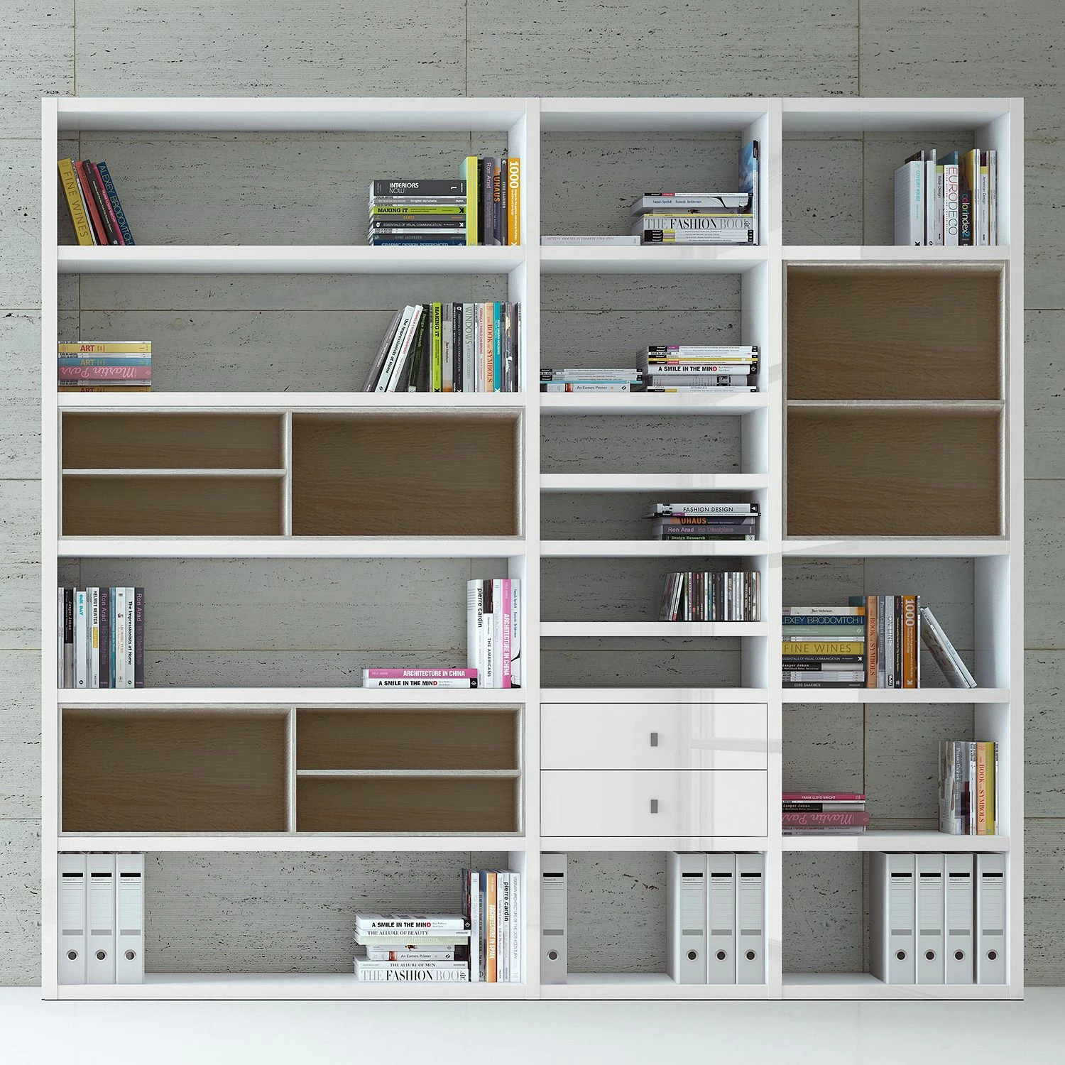 Loftscape XL Regalwand Emporior I.B - Hochglanz Weiß / Eiche Sonoma Dekor - Ohne Beleuchtung 2 Loftscape XL Regalwand Emporior I.B - Hochglanz Weiß / Eiche Sonoma Dekor - Ohne Beleuchtung – Bild 2