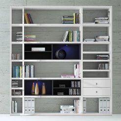 Loftscape XL Regalwand Emporior II - Hochglanz Weiß / Schwarz - Mit Beleuchtung -WOHNZIMMERMÖBEL Verkäufe xl regalwand emporior ii mit beleuchtung hochglanz weiss schwarz 2208150