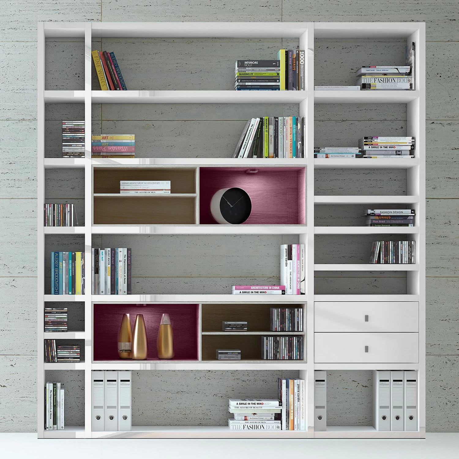 Loftscape XL Regalwand Emporior II - Hochglanz Weiß / Eiche Sonoma Dekor - Mit Beleuchtung 2 Loftscape XL Regalwand Emporior II - Hochglanz Weiß / Eiche Sonoma Dekor - Mit Beleuchtung – Bild 2