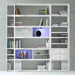 Loftscape XL Regalwand Emporior II - Hochglanz Weiß / Weiß - Mit Beleuchtung -WOHNZIMMERMÖBEL Verkäufe xl regalwand emporior ii rgb led beleuchtung hochglanz weiss weiss 3396721