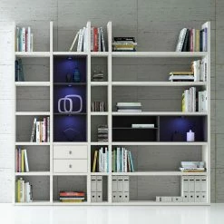 Loftscape XL Regalwand Emporior III.B - Weiß / Schwarz - Mit Beleuchtung -WOHNZIMMERMÖBEL Verkäufe xl regalwand emporior iii b weiss schwarz 289436