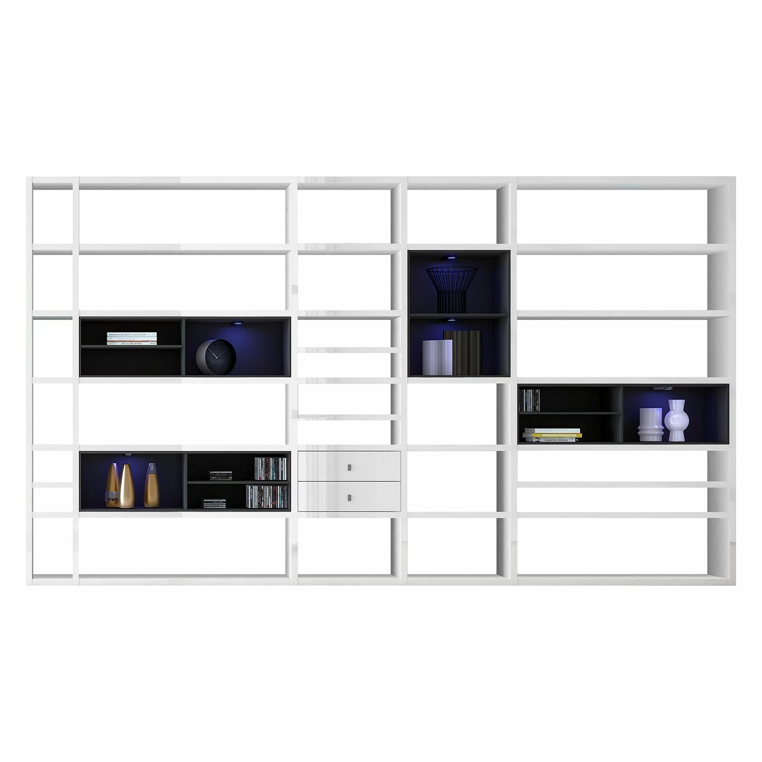 Loftscape XXL Regalwand Emporior II - Hochglanz Weiß / Schwarz - Mit Beleuchtung 1 Loftscape XXL Regalwand Emporior II - Hochglanz Weiß / Schwarz - Mit Beleuchtung