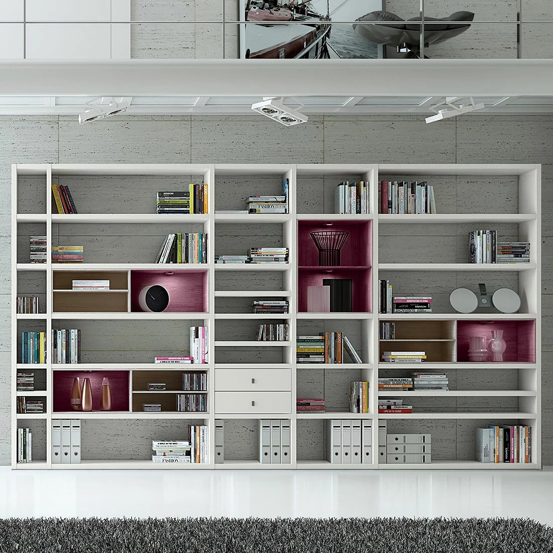 Loftscape XXL Regalwand Emporior II - Weiß / Eiche Sonoma Dekor - Mit Beleuchtung 2 Loftscape XXL Regalwand Emporior II - Weiß / Eiche Sonoma Dekor - Mit Beleuchtung – Bild 2