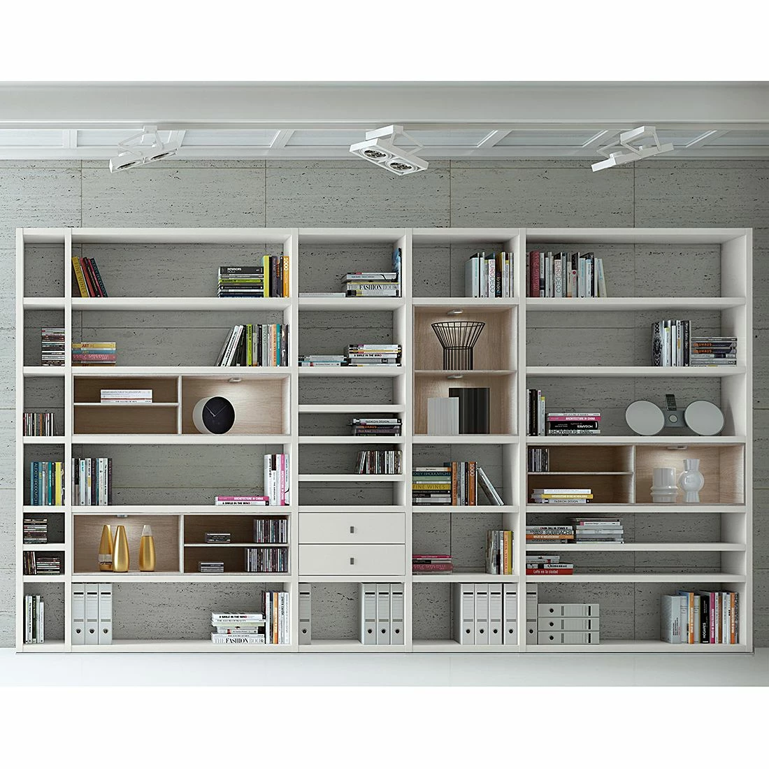 Loftscape XXL Regalwand Emporior II - Weiß / Eiche Sonoma Dekor - Mit Beleuchtung 4 Loftscape XXL Regalwand Emporior II - Weiß / Eiche Sonoma Dekor - Mit Beleuchtung – Bild 4