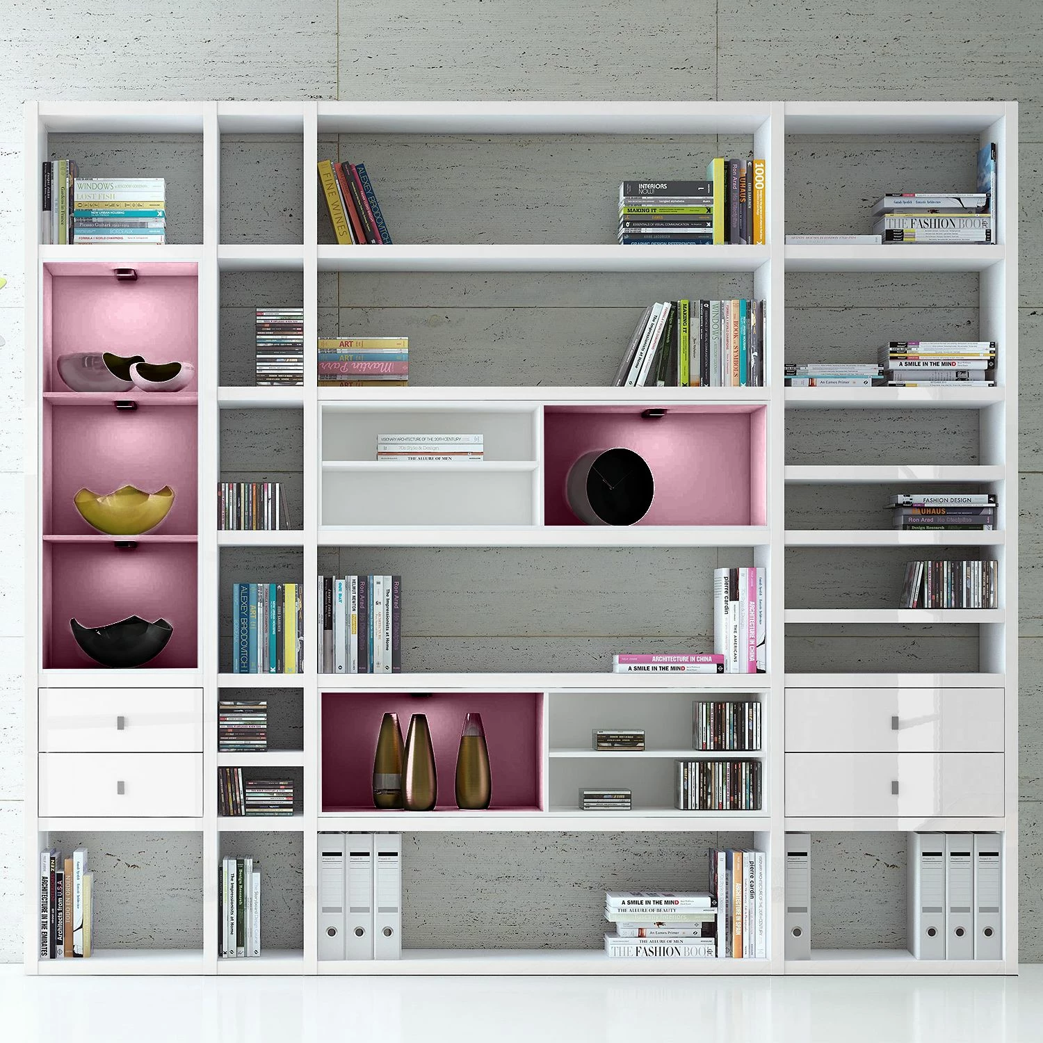 Loftscape XXL Regalwand Emporior IV.A - Hochglanz Weiß / Weiß - Mit Beleuchtung 2 Loftscape XXL Regalwand Emporior IV.A - Hochglanz Weiß / Weiß - Mit Beleuchtung – Bild 2